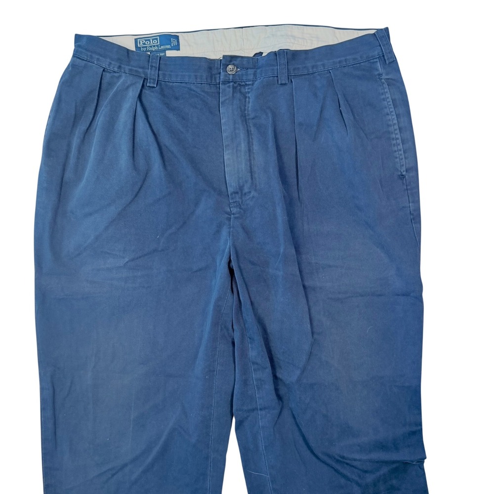 Polo Ralph Lauren Andrew Pant Men 38x29 Navy Blue Pleated Cotton Chino Preppy